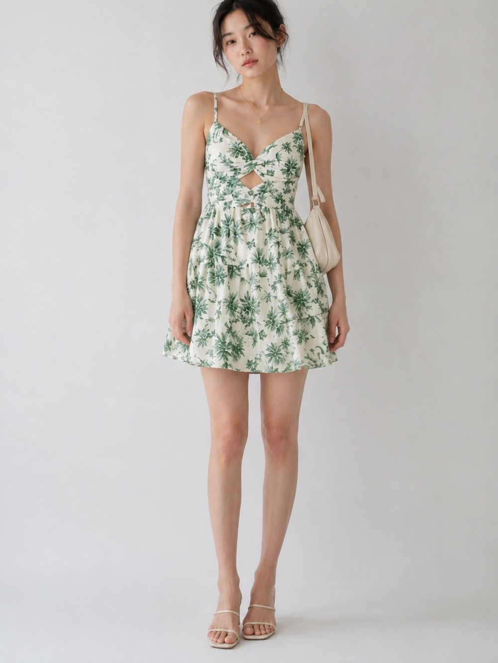 Sandro Palm Print Linen Mini Sun Dress Resort Euro Summer Size 2 Green
